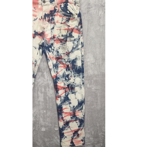 Waimea Mens Distressed Skinny Slim Red Wash Spandex Stretch Denim Jeans - Picture 4 of 10